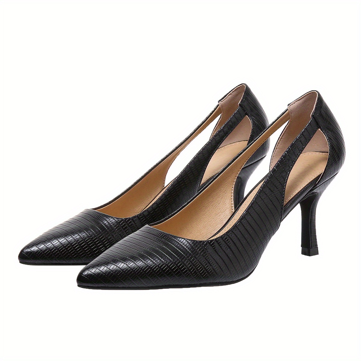 womens pointed toe high heels solid color cut out slip on stiletto heels versatile dressy pumps details 16
