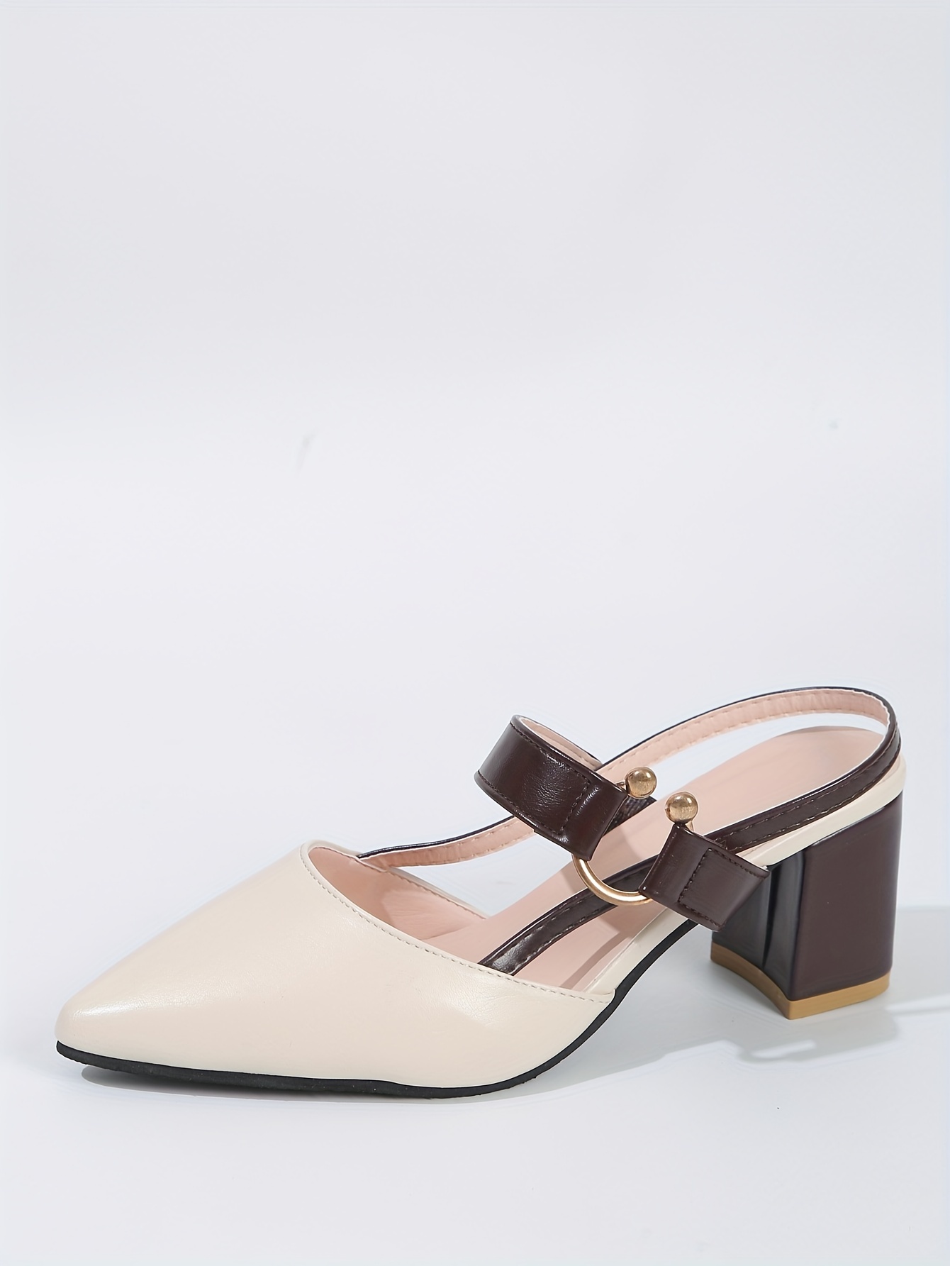 womens pointed toe block high heel sandals fashion solid color slingback shoes versatile mid heels details 35
