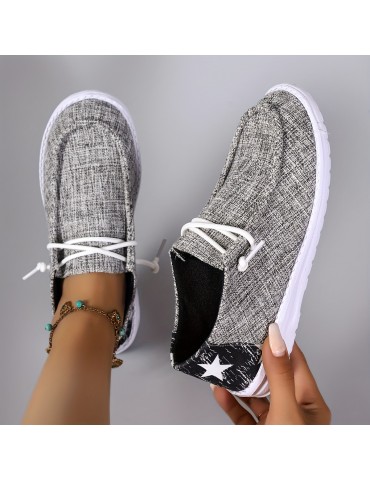 Women's Star Pattern Canvas Shoes, Casual Lace Up Outdoor Shoes, Lightweight Low Top Sneakers