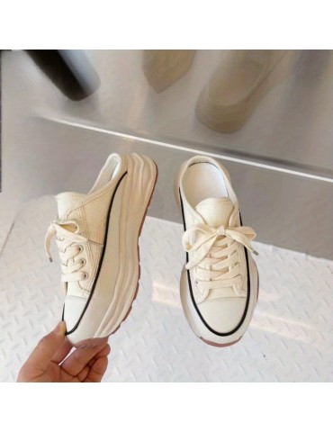 Women's Platform Canvas Shoes, Casual Lace Up Mule Sneakers, Versatile & All-Match Outdoor Shoes
