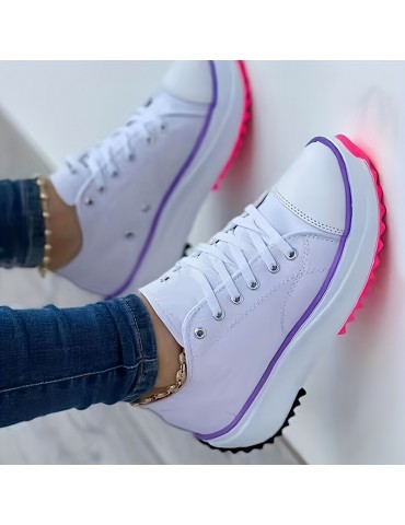 Women's Platform Canvas Sneakers, Solid Color Lace Up Low Top Trainers, Casualall-Match Walking Shoes