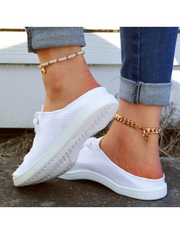 Women's Flat Canvas Shoes, Casual Lace Up Slip On Low Top Casual Shoes, Outdoor Sports Walking Shoes