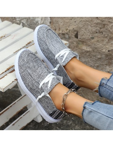 Women's Casual Low Top Canvas Shoes, Lightweight Round Toe Lace Up Sneakers, Comfy Non Slip Walking Shoes