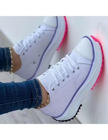 Women's Platform Canvas Sneakers, Casual Solid Color Lace Up Trainers, All-Match Walking Sports Shoes