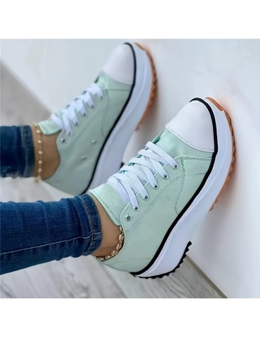 Women's Platform Canvas Sneakers, Casual Solid Color Lace Up Trainers, All-Match Walking Sports Shoes