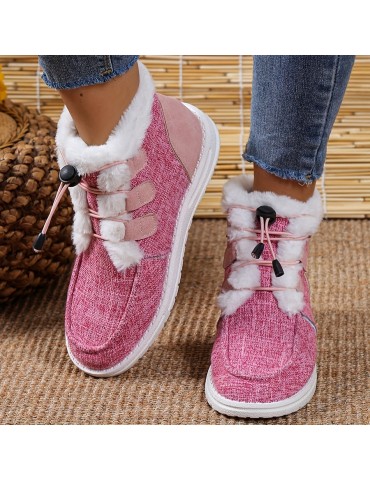 Women's High Top Canvas Shoes, Casual Lace Up Plush Lined Shoes, Comfortable Winter Shoes