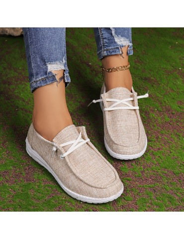 Women's Solid Color Canvas Shoes, Slip On Low-top Round Toe Flat Non-slip Lightweight Shoes, Versatile Comfy Shoes