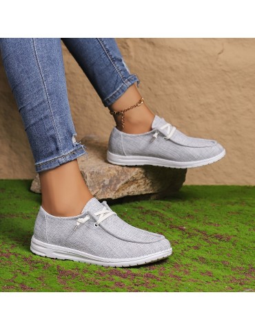 Women's Solid Color Canvas Shoes, Slip On Low-top Round Toe Flat Non-slip Lightweight Shoes, Versatile Comfy Shoes