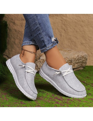 Women's Solid Color Canvas Shoes, Slip On Low-top Round Toe Flat Non-slip Lightweight Shoes, Versatile Comfy Shoes