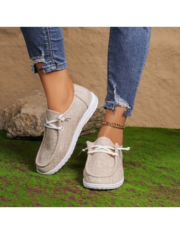Women's Solid Color Canvas Shoes, Slip On Low-top Round Toe Flat Non-slip Lightweight Shoes, Versatile Comfy Shoes