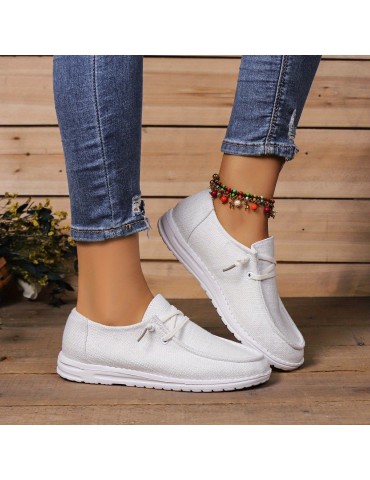 Women's Solid Color Canvas Shoes, Slip On Low-top Round Toe Flat Non-slip Lightweight Shoes, Versatile Comfy Shoes