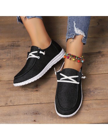 Women's Solid Color Canvas Shoes, Slip On Low-top Round Toe Flat Non-slip Lightweight Shoes, Versatile Comfy Shoes