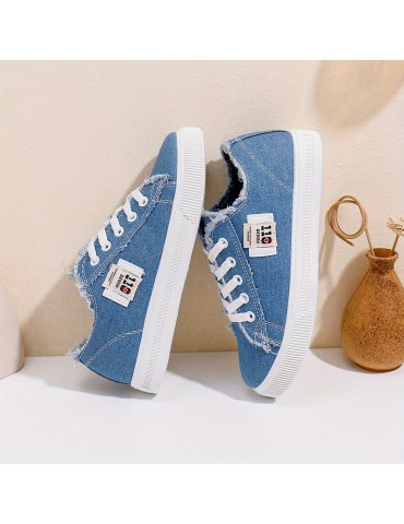 Women's Classic Canvas Flat Shoes, Solid Color Lace Up Low-top Casual Shoes, Women's Comfy Footwear