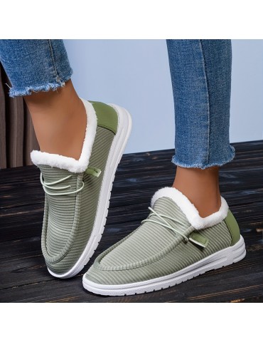 Women's Solid Color Lined Shoes, Slip On Fluffy Warm Flat Non-slip Canvas Shoes, Plush Winter Comfy Shoes