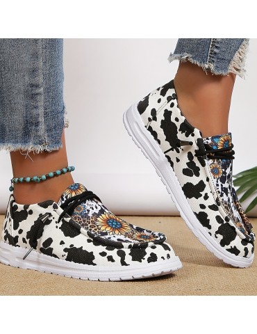 Women's Sunflower Print Canvas Shoes, Lightweight Low Top Lace Up Shoes, Women's Fashion Walking Shoes
