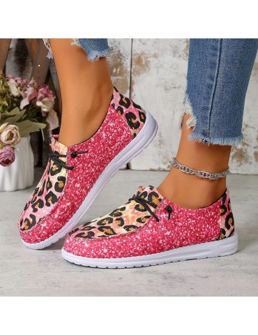 Women's Leopard Print Canvas Shoes, Casual Lace Up Outdoor Shoes, Lightweight Low Top Sneakers