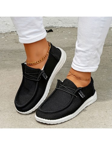 Women's Solid Color Canvas Shoes, Casual Lace Up Round Toe Loafers, Women's Versatile Non Slip Sneakers
