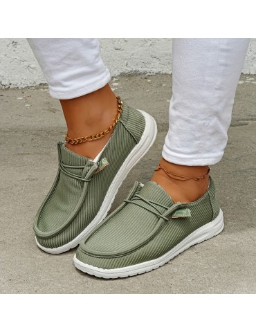 Women's Solid Color Canvas Shoes, Casual Lace Up Round Toe Loafers, Women's Versatile Non Slip Sneakers