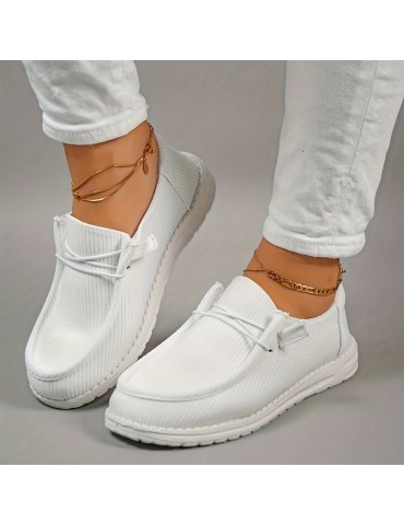 Women's Solid Color Canvas Shoes, Casual Lace Up Round Toe Loafers, Women's Versatile Non Slip Sneakers