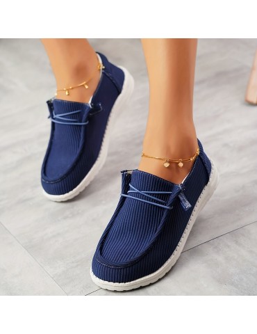 Women's Solid Color Canvas Shoes, Casual Lace Up Round Toe Loafers, Women's Versatile Non Slip Sneakers