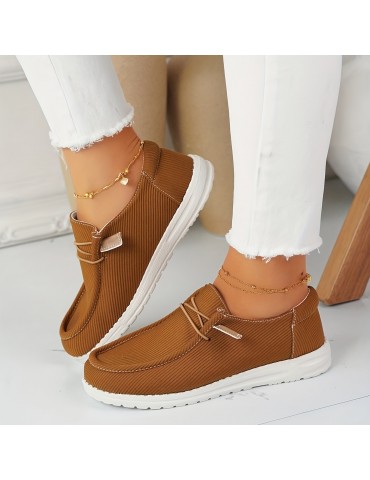 Women's Solid Color Canvas Shoes, Casual Lace Up Round Toe Loafers, Women's Versatile Non Slip Sneakers