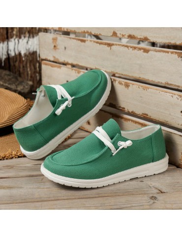Women's Low Top Canvas Shoes, Round Toe Slip On Flat Loafers, Casual Walking Shoes