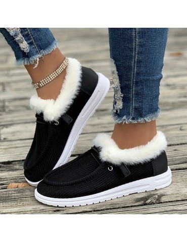 Winter Plush Lined Sneakers, Cozy & Warm Round Toe Flat Shoes, Winter Outdoor Walking Shoes