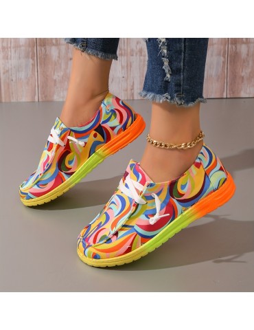 Women's Abstract Color Canvas Shoes, Casual Lace Up Outdoor Shoes, Lightweight Low Top Shoes