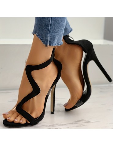 Women's High Heeled Sandals, Fashion Open Toe Backless Transparent Strap Back Zipper Pumps, Sexy Party Heels