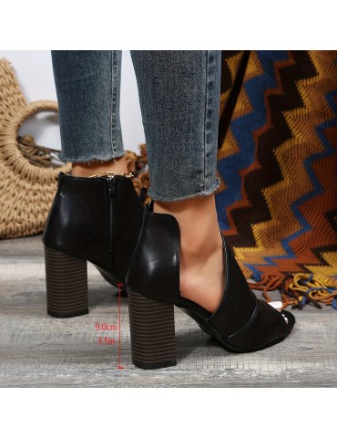 Women's Block Heeled Sandals, Fashion Peep Toe Side Zipper Pumps, Comfortable Summer Sandals