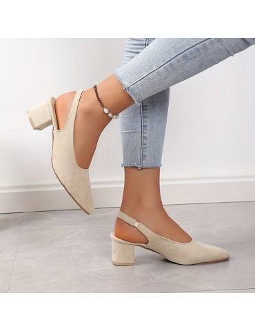 Women's Chunky Heeled Sandals, Comfy Pointed Toe Elastic Strap Slingback Shoes, Versatile Dress Low Heels