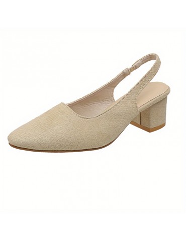 Women's Chunky Heeled Sandals, Comfy Pointed Toe Elastic Strap Slingback Shoes, Versatile Dress Low Heels