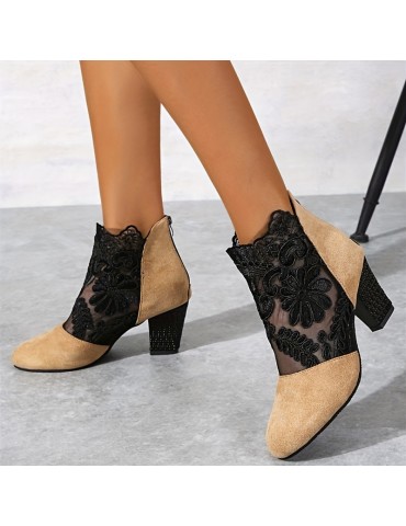 Women's Block Heeled Sandals, Trendy Lace Back Zipper Pumps, Fashion Versatile Dress Heels