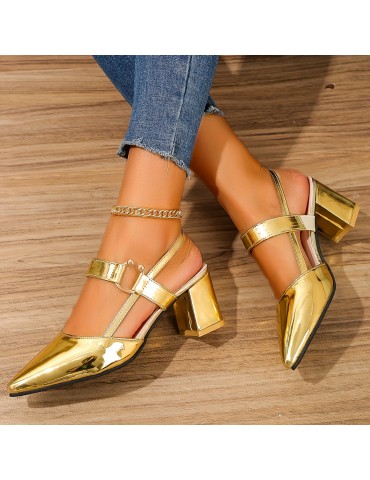 Women's Pointed Toe Block High Heel Sandals, Fashion Solid Color Slingback Shoes, Versatile Mid Heels