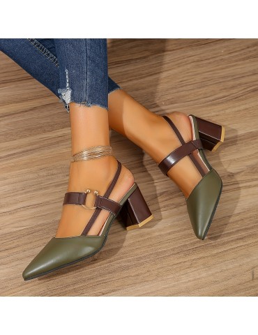 Women's Pointed Toe Block High Heel Sandals, Fashion Solid Color Slingback Shoes, Versatile Mid Heels