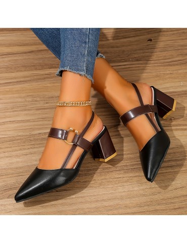 Women's Pointed Toe Block High Heel Sandals, Fashion Solid Color Slingback Shoes, Versatile Mid Heels