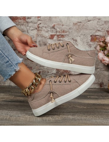 Women's Solid Color Sneakers, Casual Lace Up Outdoor Shoes, Women's Comfortable Low Top Shoes