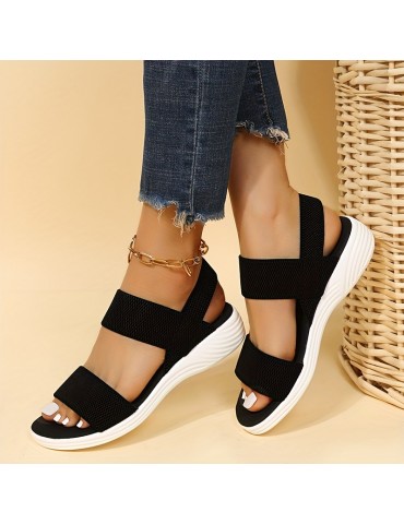 Women's Comfy Flat Sandals, Open Toe Elastic Strap Slip On Shoes, Casual Outdoor Beach Sandals