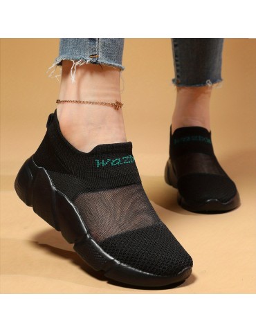 Women's Mesh Sports Shoes, Comfort Knit Low Top Slip On Running Shoes, Casual Breathable Walking Shoes