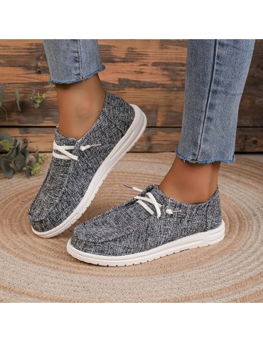 Women's Solid Color Canvas Shoes, Casual Lace Up Outdoor Sneakers, Lightweight Low Top Walking Shoes