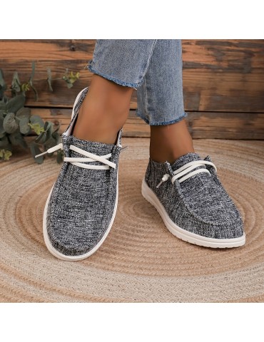 Women's Solid Color Canvas Shoes, Casual Lace Up Outdoor Sneakers, Lightweight Low Top Walking Shoes