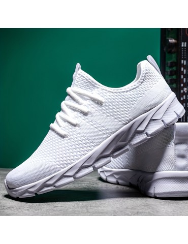 Women's Breathable Flying Woven Sneakers, Casual Solid Color Running Shoes, Lightweight Lace Up Athletic Shoes