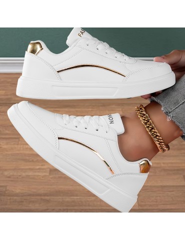 Women's Simple Skate Shoes, Casual Lace Up Outdoor Shoes, Women's Lightweight Low Top Sneakers