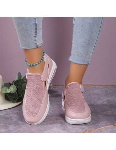 Women's Knitted Sports Shoes, Breathable Round Toe Cut-out Chunky Shoes, Casual Outdoor Walking Shoes