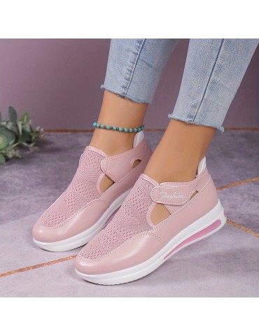 Women's Knitted Sports Shoes, Breathable Round Toe Cut-out Chunky Shoes, Casual Outdoor Walking Shoes