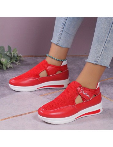 Women's Knitted Sports Shoes, Breathable Round Toe Cut-out Chunky Shoes, Casual Outdoor Walking Shoes