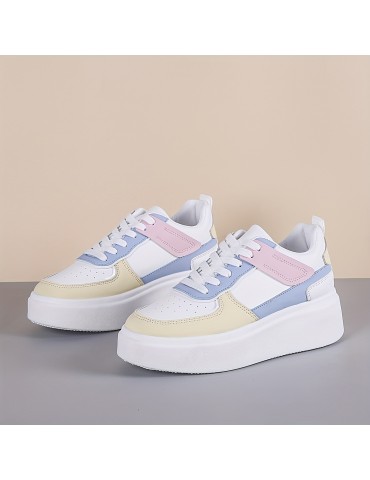 Color Block Lace-up Front Flatform Skate Shoes
