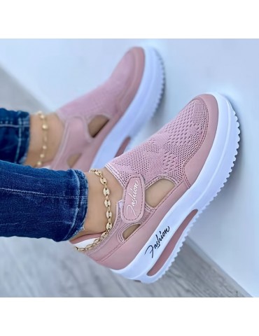 Women's Solid Color Platform Sneakers, Flying Woven Low Top Breathable Casual Shoes, Women's Comfy Shoes