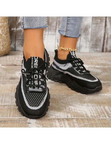 Women's Breathable Mesh Platform Sneakers, Casual Lace Up Outdoor Shoes, Comfortable Low Top Sport Shoes