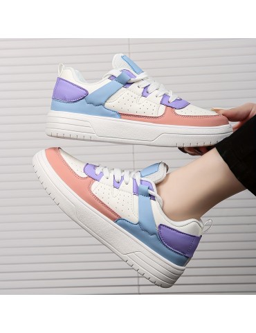 Women's Stylish Flat Sneakers, Casual Alce Up Outdoor Shoes, Women's Comfortable Low Top Shoes